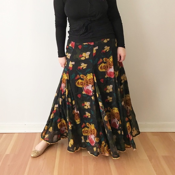 Soft Surroundings Dresses & Skirts - Soft Surroundings Cotton Maxi Skirt Floral Black S
